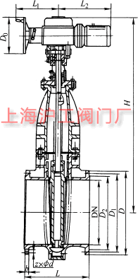 Z945T、Z945W 型 PN6、PN10 型鑄鐵電動(dòng)暗桿楔式閘閥主要外形及結(jié)構(gòu)尺寸示意圖